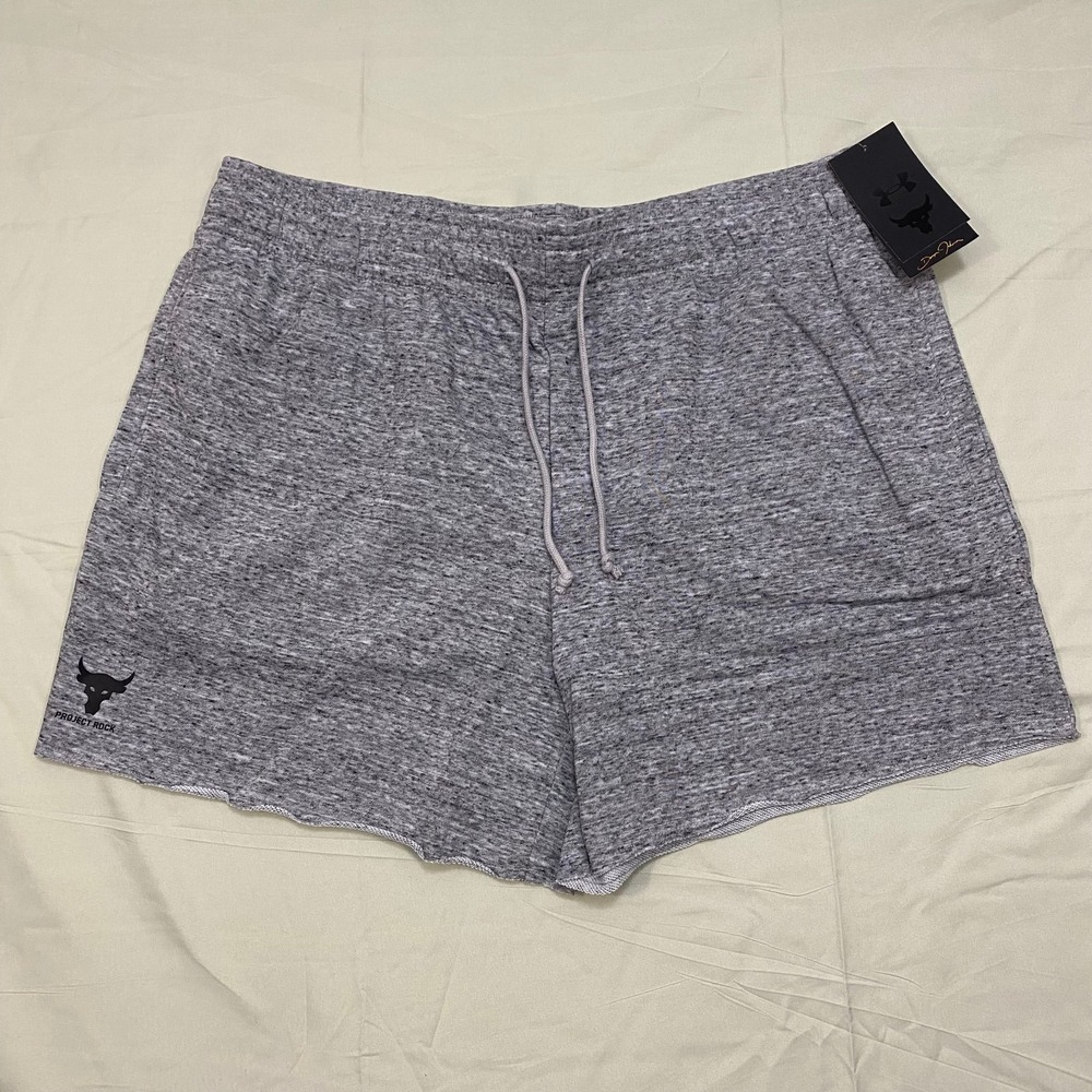 Under Armour Project Rock Terry 5" Shorts Gray‎ Men's Size XL 1385937-012 NWT